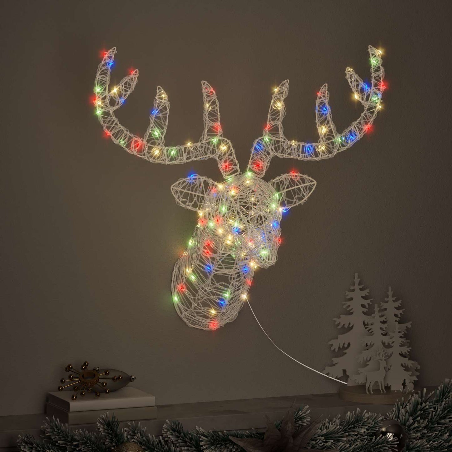 Rénszarvas fej 140 LED-del színes 68 x 36,5 x 62,5 cm Akril