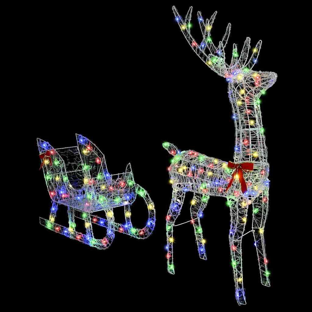 Rénszarvas húzta szán 200 LED-del színes 70 x 26 x 129 cm Akril