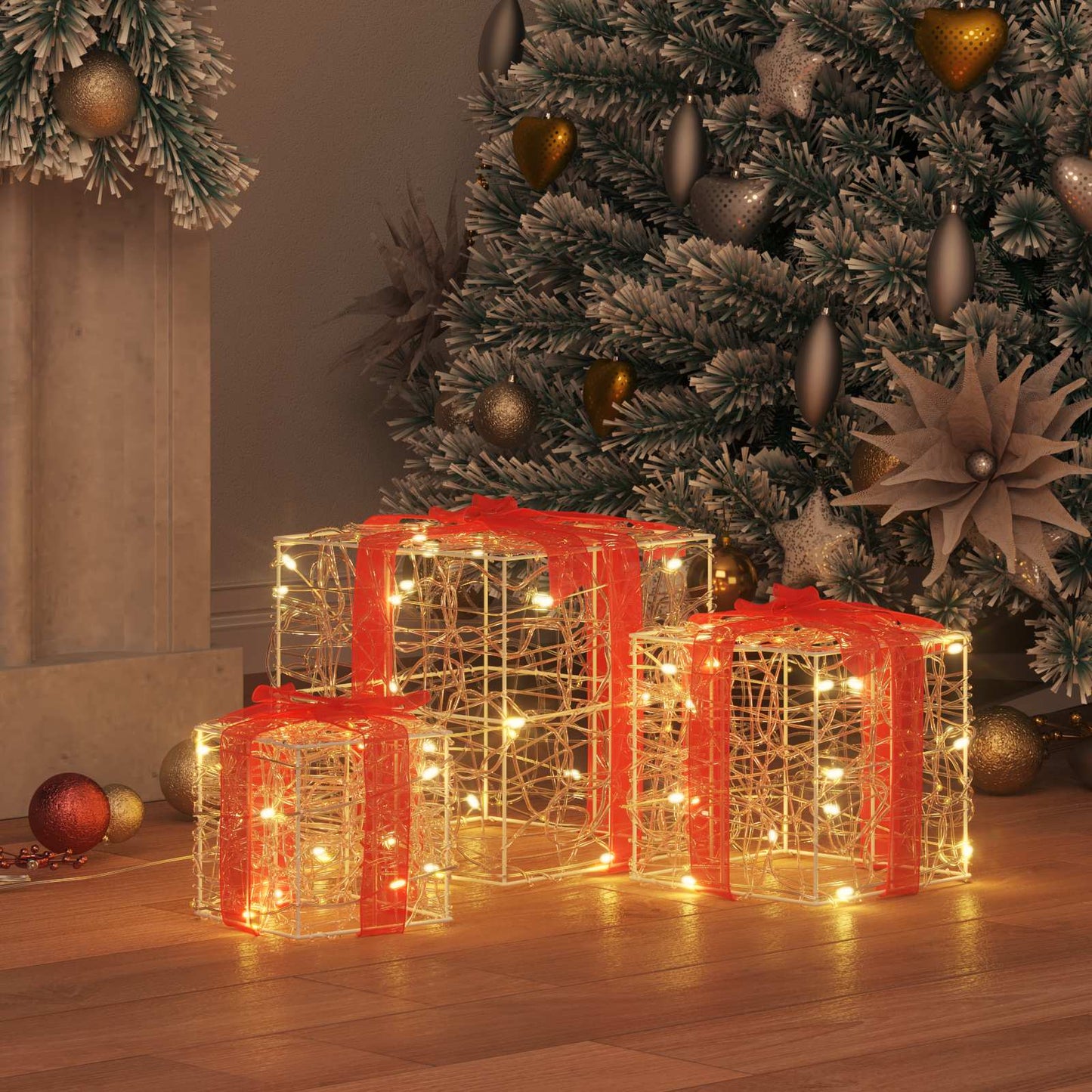 Ajándékdoboz 60 LED-del 3 pcs Meleg fehér 20 x 20 x 20 cm Akril