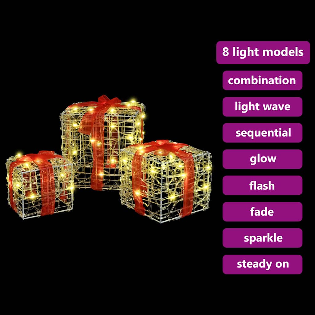 Ajándékdoboz 60 LED-del 3 pcs Meleg fehér 20 x 20 x 20 cm Akril