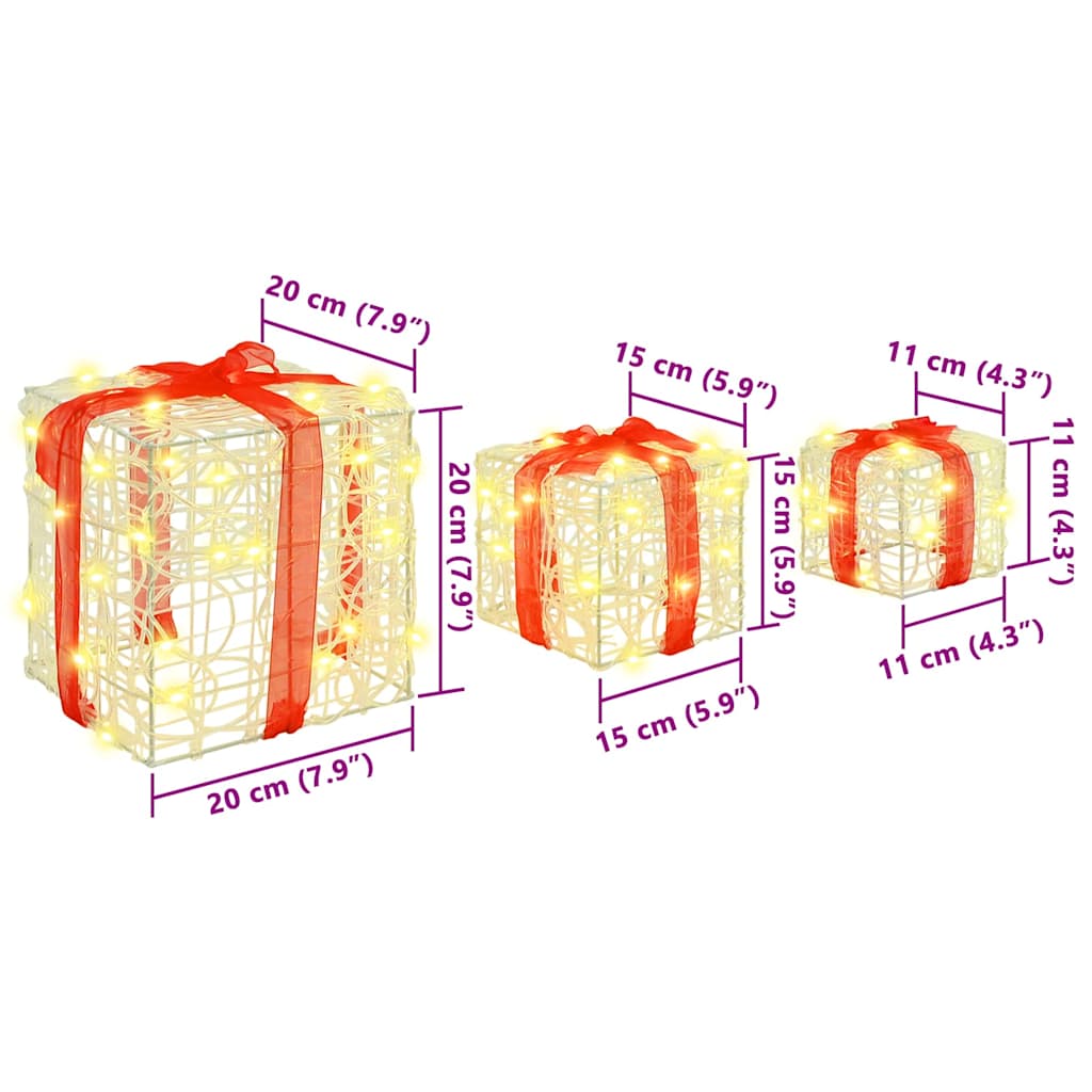 Ajándékdoboz 60 LED-del 3 pcs Meleg fehér 20 x 20 x 20 cm Akril