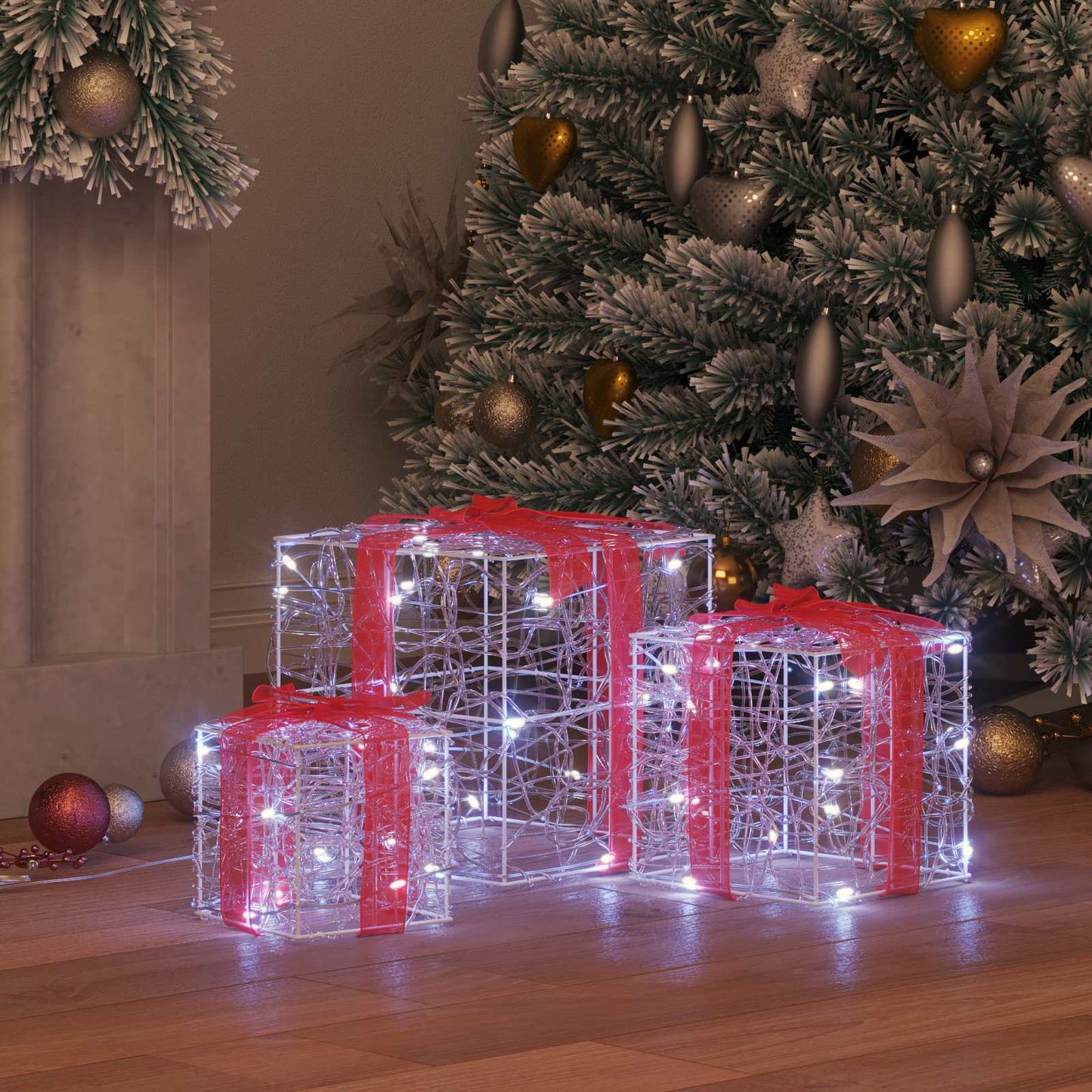 Ajándékdoboz 60 LED-del 3 pcs Hideg feher 20 x 20 x 20 cm Akril