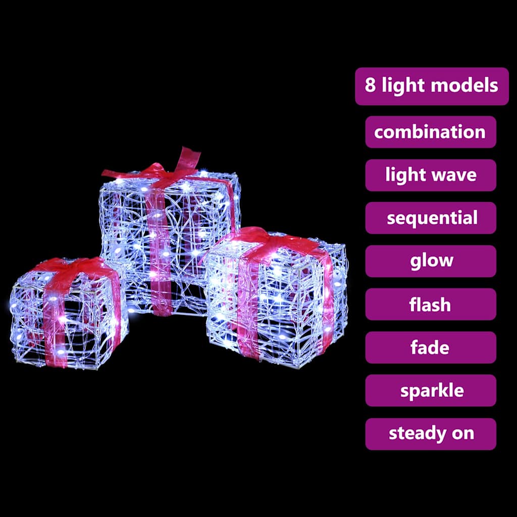 Ajándékdoboz 60 LED-del 3 pcs Hideg feher 20 x 20 x 20 cm Akril