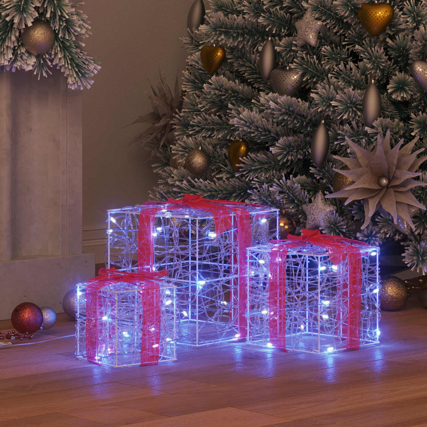 Ajándékdoboz 60 LED-del 3 pcs Kék 20 x 20 x 20 cm Akril