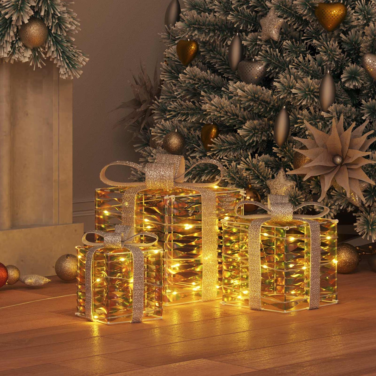 Ajándékdoboz 60 LED-del 3 pcs Meleg fehér 20 x 20 x 20 cm PET