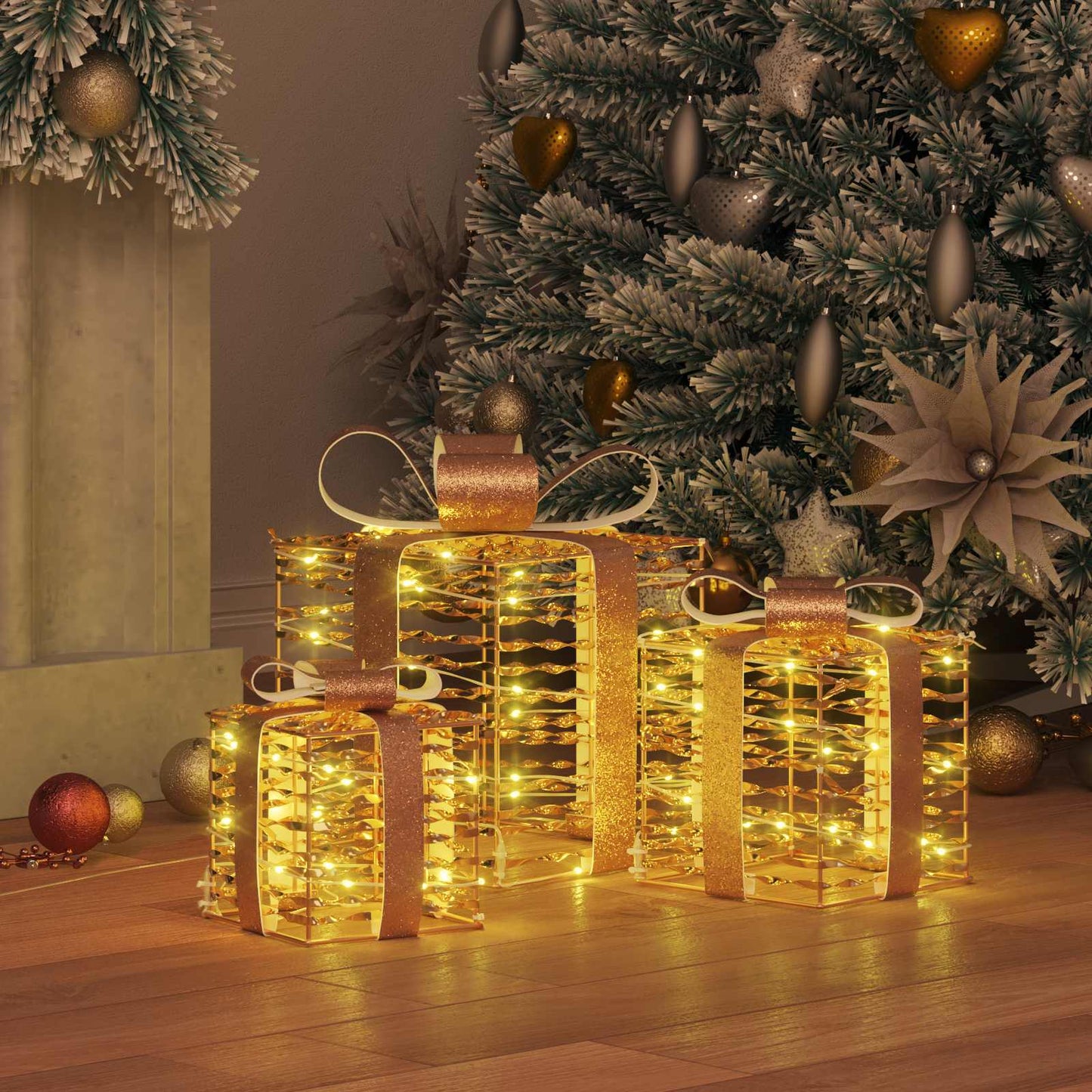 Ajándékdoboz 60 LED-del 3 pcs Meleg fehér 20 x 20 x 20 cm PET