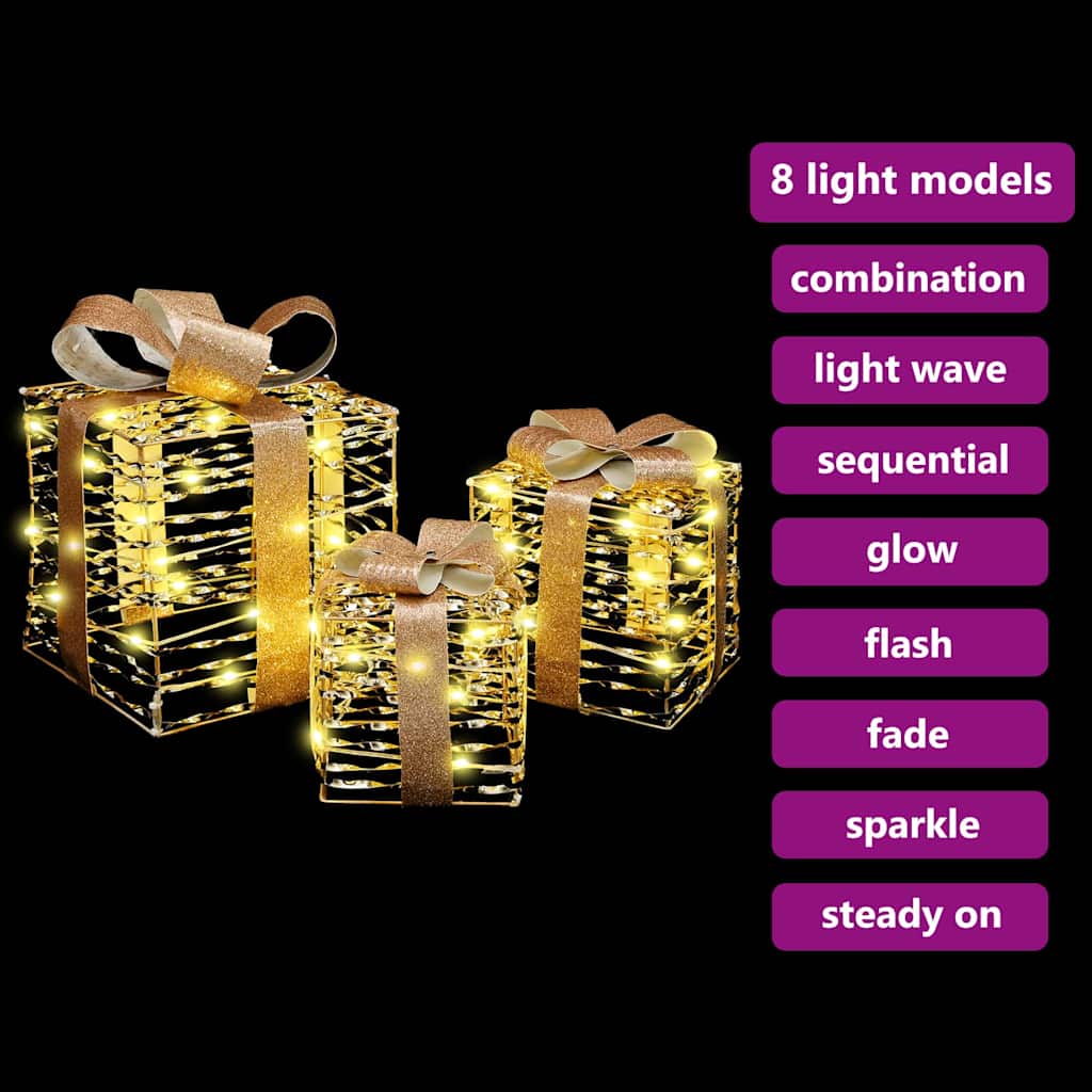 Ajándékdoboz 60 LED-del 3 pcs Meleg fehér 20 x 20 x 20 cm PET