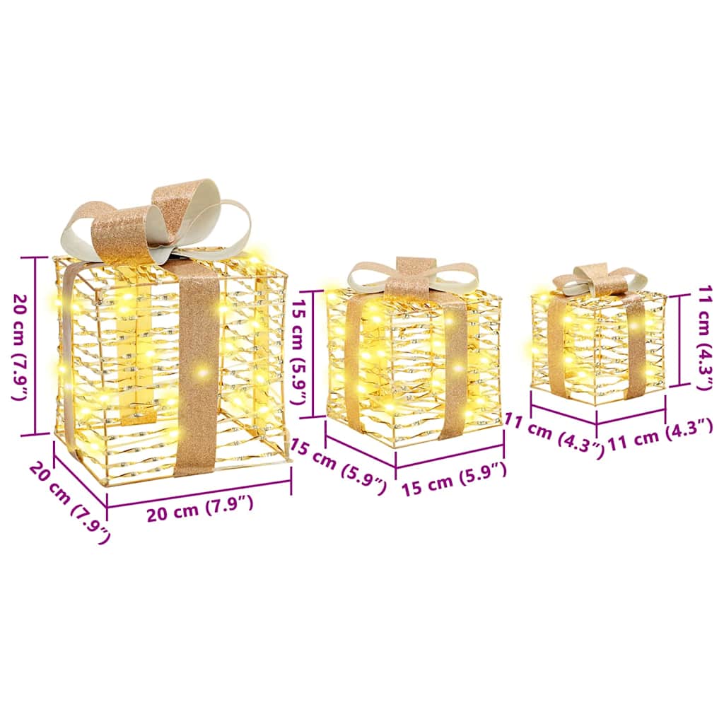 Ajándékdoboz 60 LED-del 3 pcs Meleg fehér 20 x 20 x 20 cm PET