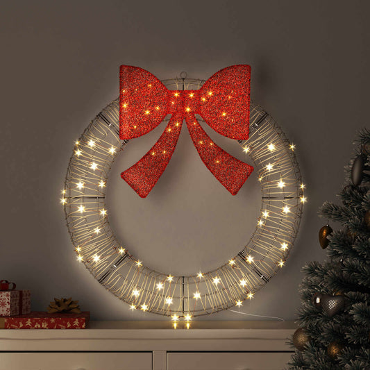 Koszorú 80 LED-del Meleg fehér 90 x 90 x 9 cm Rattan