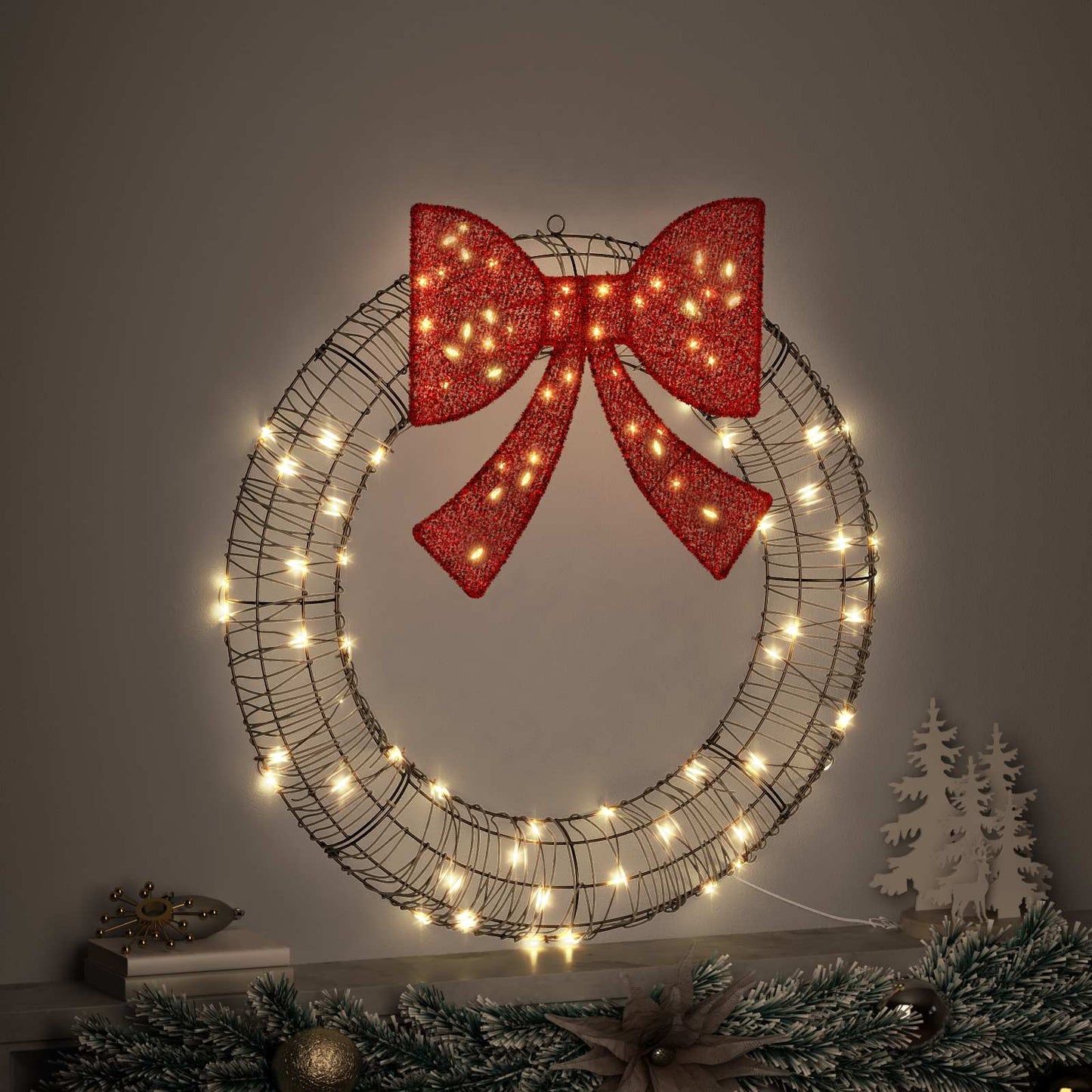 Koszorú 80 LED-del Meleg fehér 90 x 90 x 9 cm Rattan