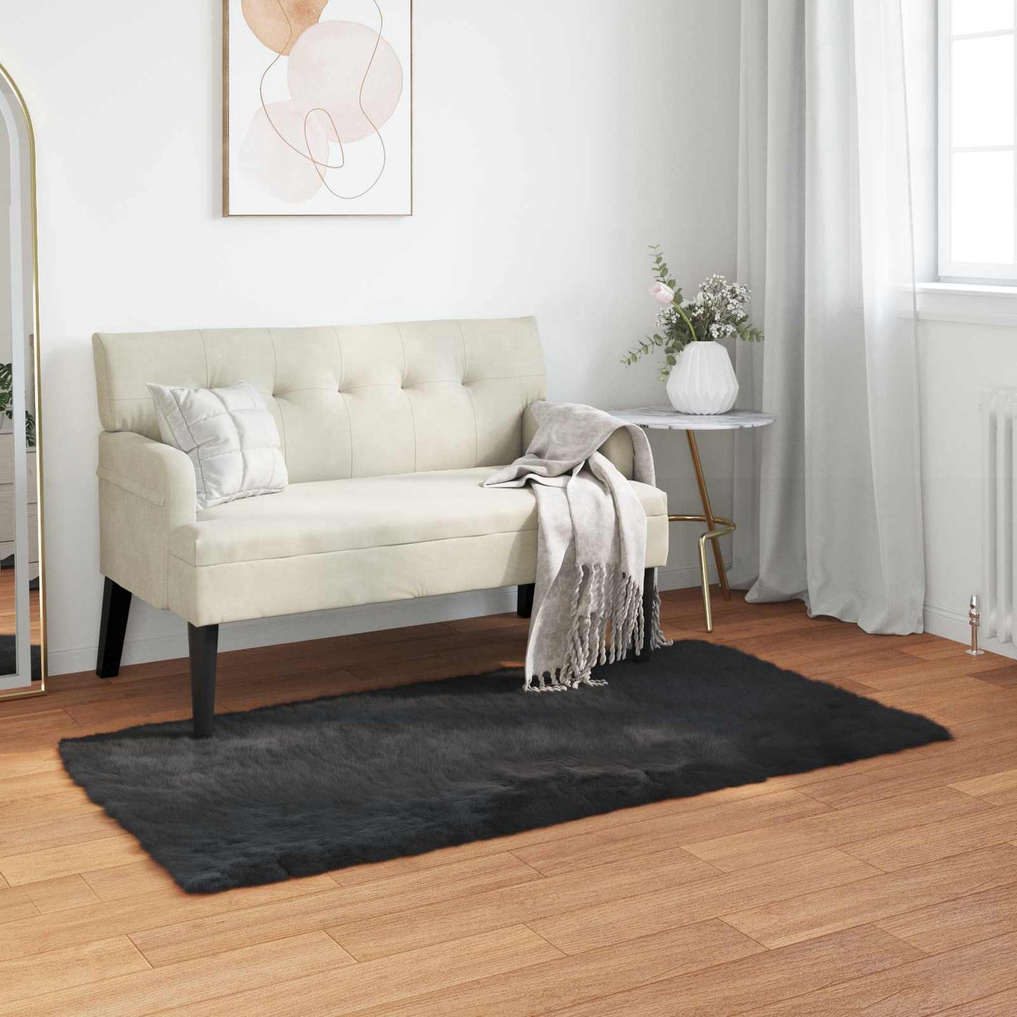 Műbáránybőr szőnyeg TAFALLA Fekete 60 x 110 cm Poliészter