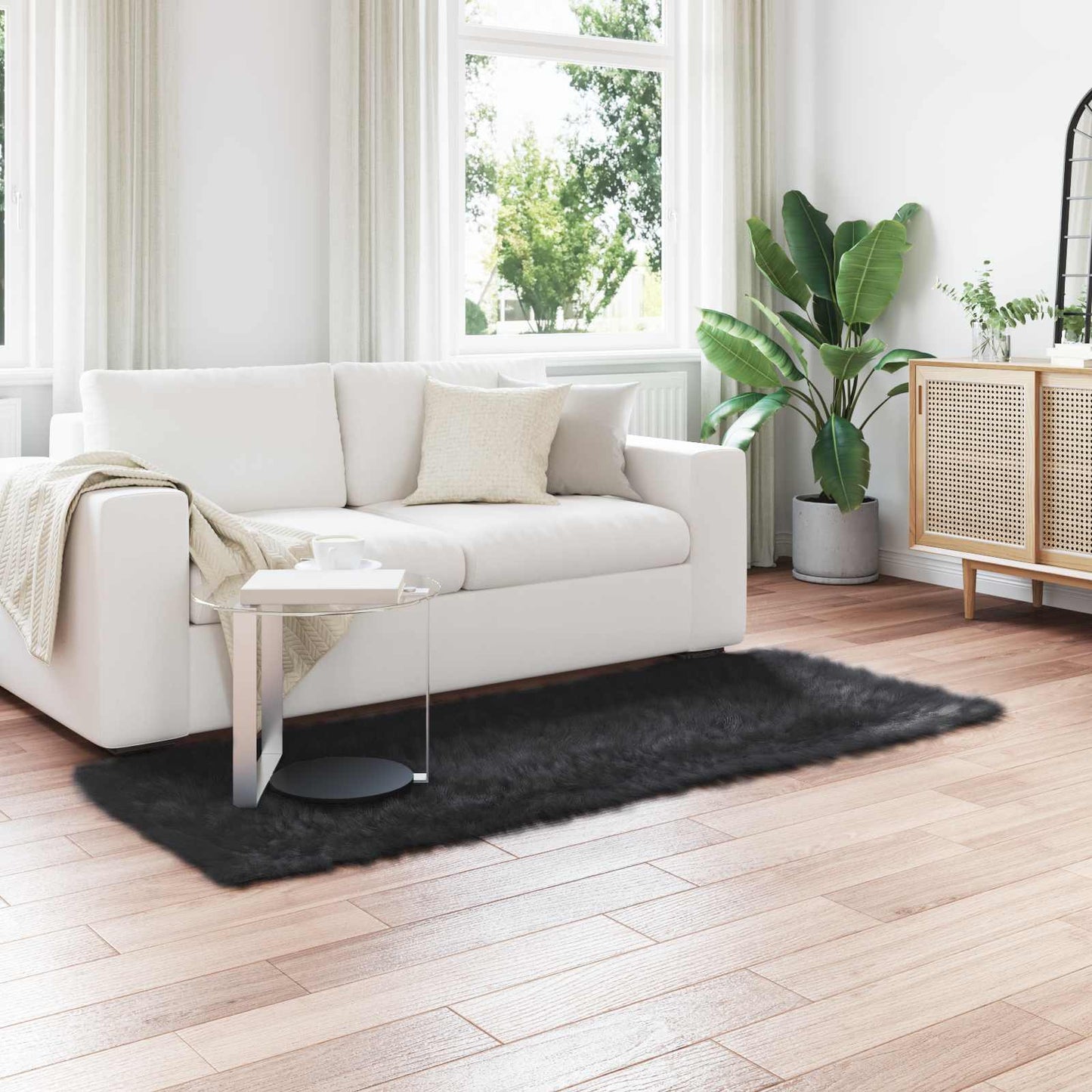 Műbáránybőr szőnyeg TAFALLA Fekete 100 x 200 cm Poliészter