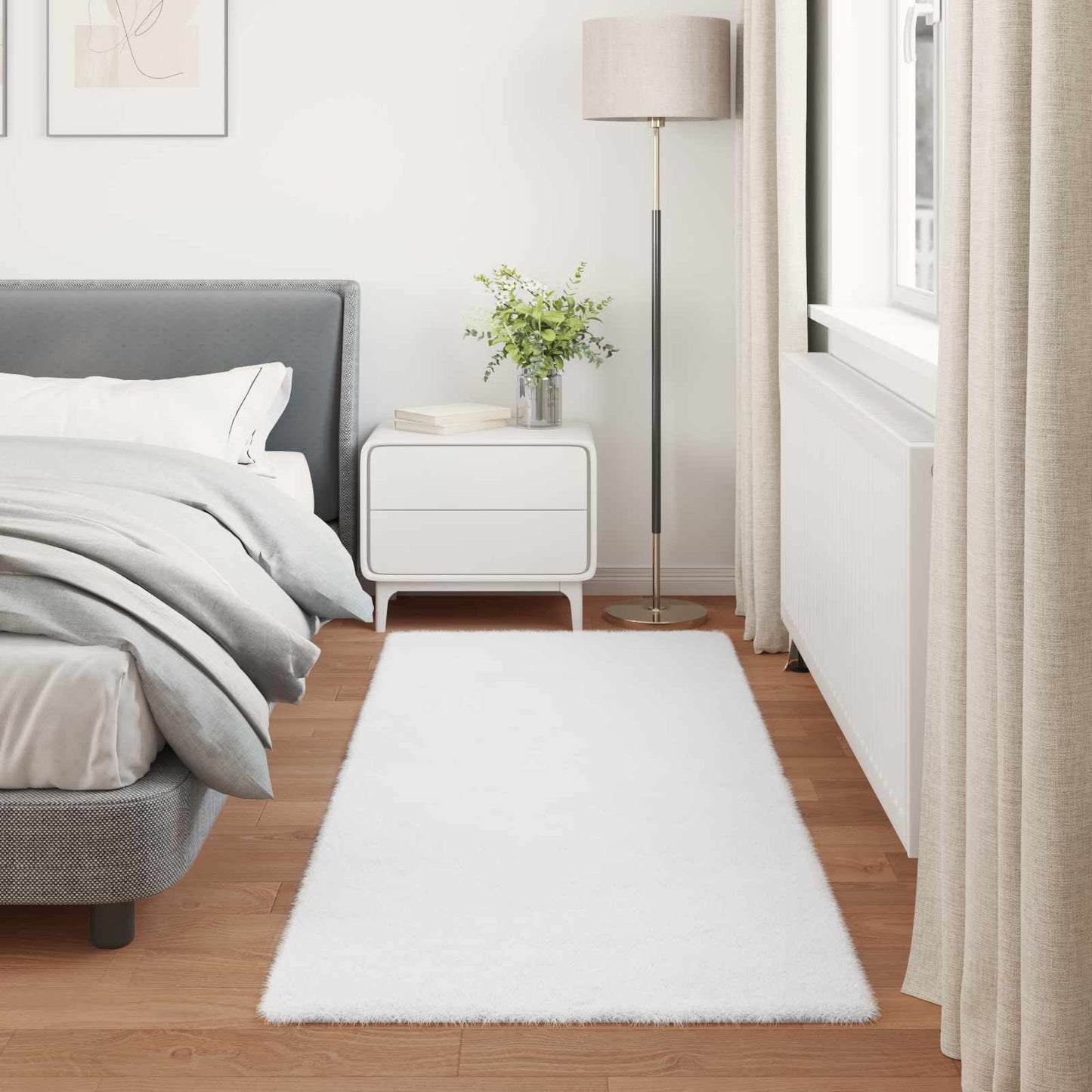 Csúszásgátlós műnyúl szőnyeg OLITE Fehér 80 x 200 cm Poliészter