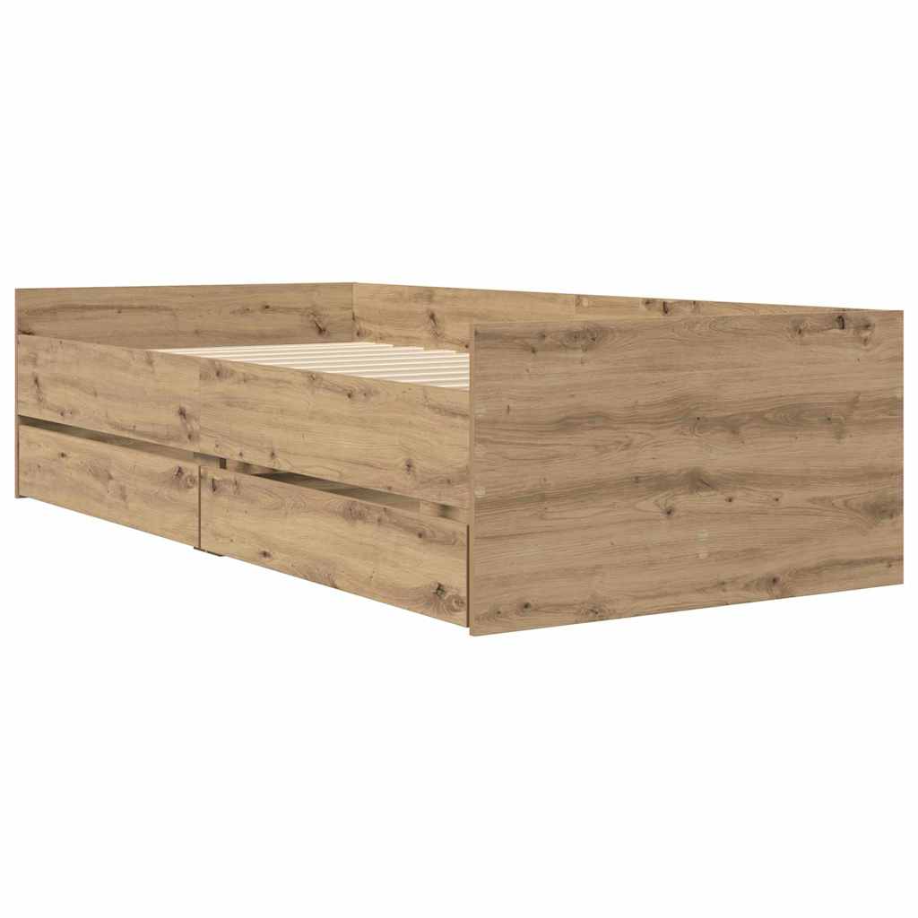 Ágykeret fiókkal Artisan tölgy 100 x 200 cm Tömör fenyőfa