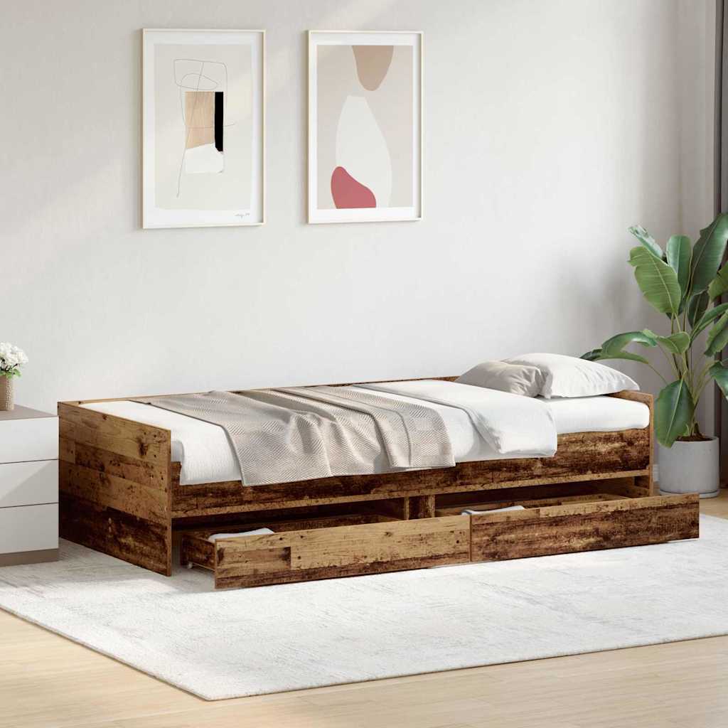 Ágykeret fiókkal tárolóval Öreg fa 90 x 200 cm Tömör fenyőfa