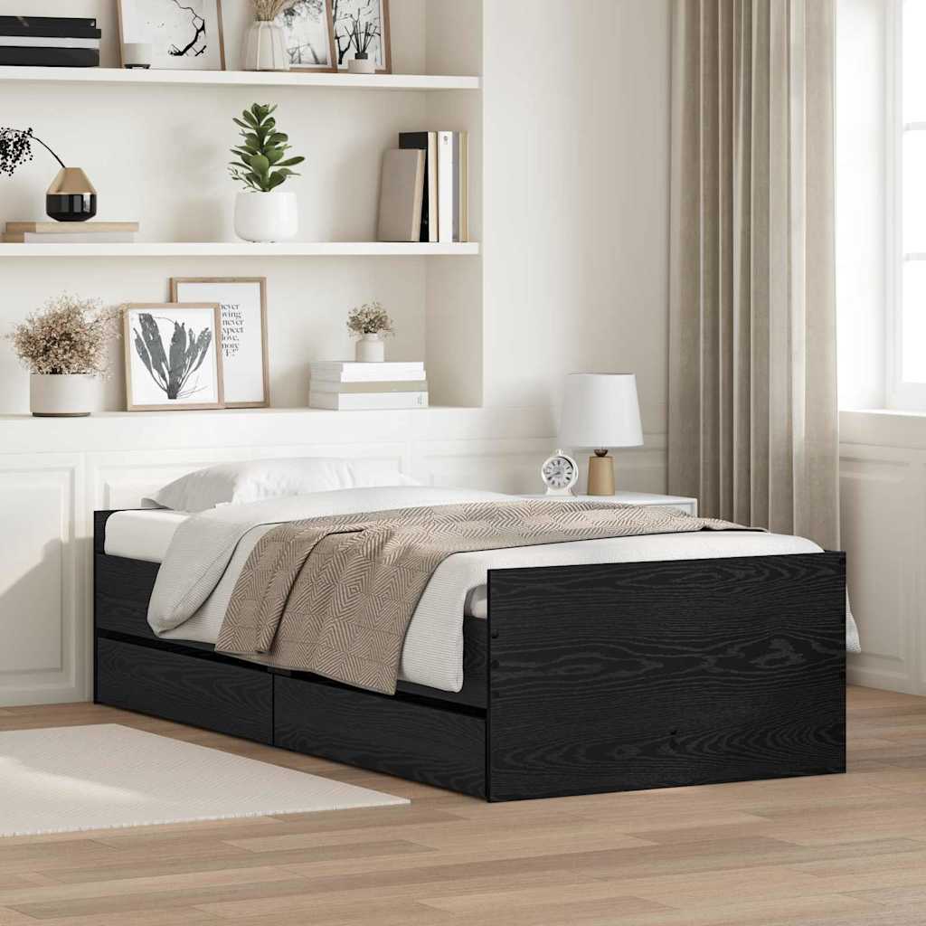 Ágykeret fiókkal Fekete tölgy 90 x 200 cm Tömör fenyőfa