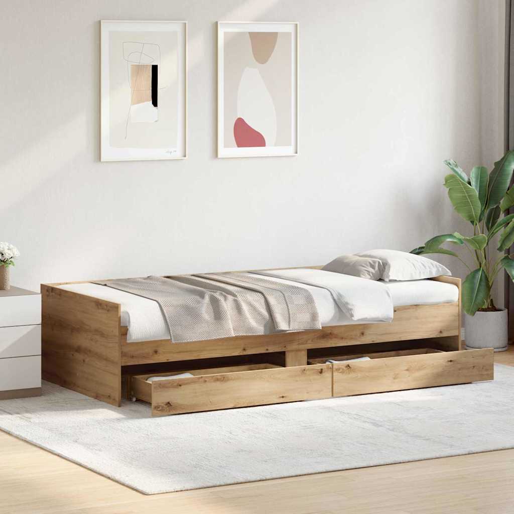 Ágykeret fiókkal Artisan tölgy 90 x 190 cm Tömör fenyőfa