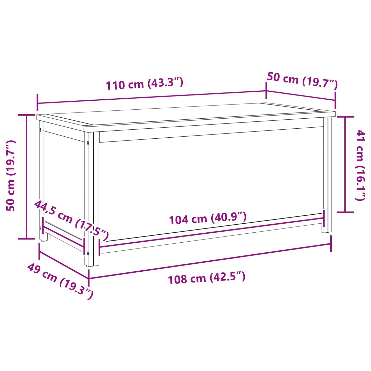Tároló Doboz 110 x 45 x 45 cm Tömör Tölgyfa