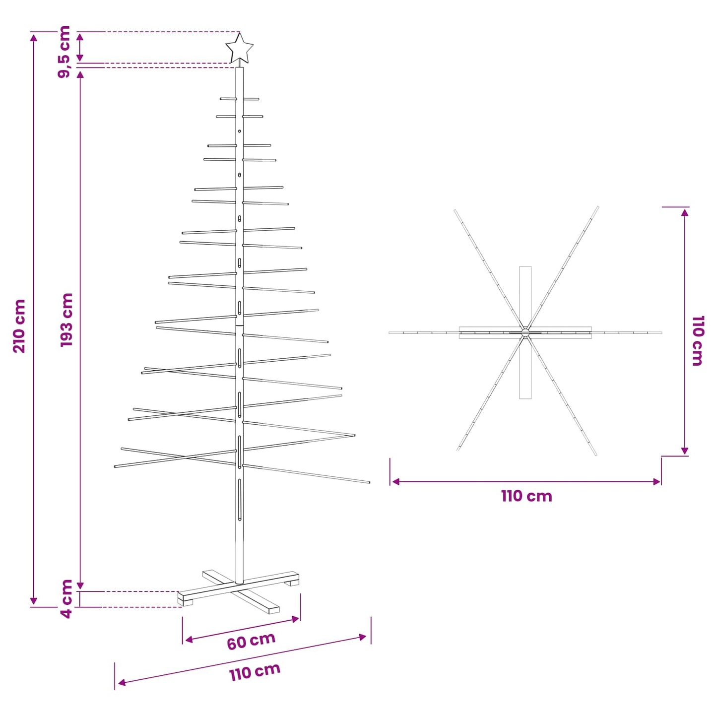 Fából készült Karácsonyfa állvánnyal Barna 210 cm bambusz