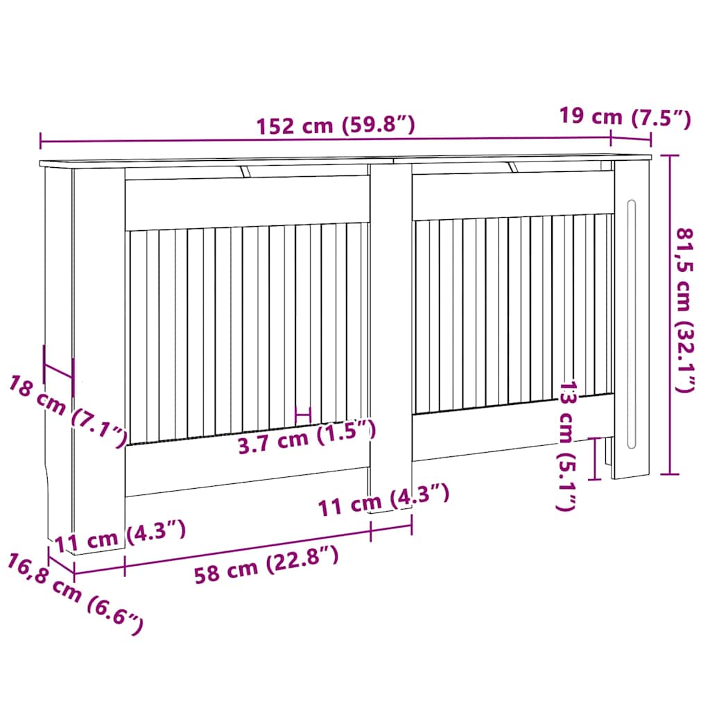 Radiátor fedezék 2 pcs Sonoma Tölgy 152 x 19 x 81,5 cm