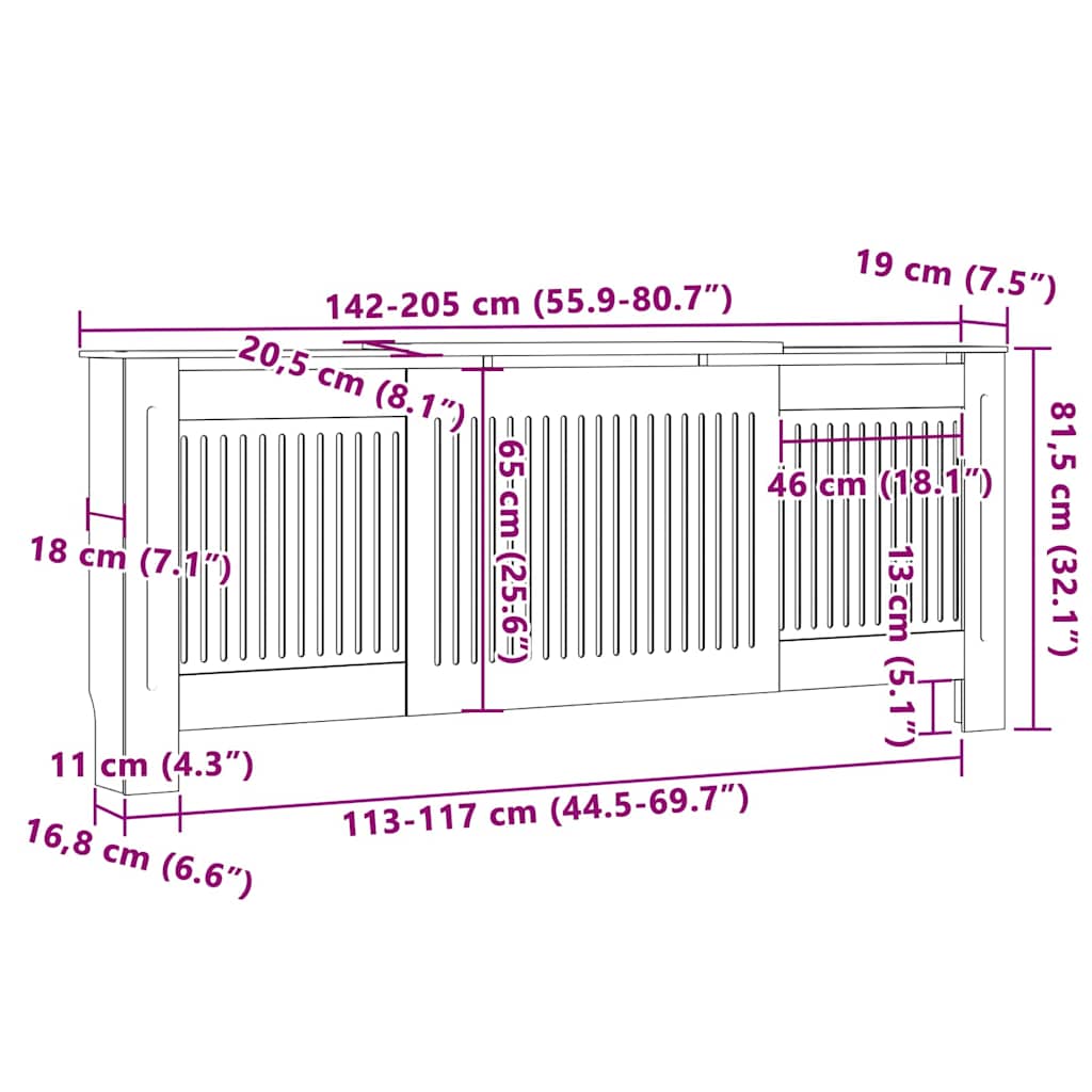 Radiátor fedezék 2 pcs Fekete 205 x 20,5 x 81,5cm Szerelt Fa