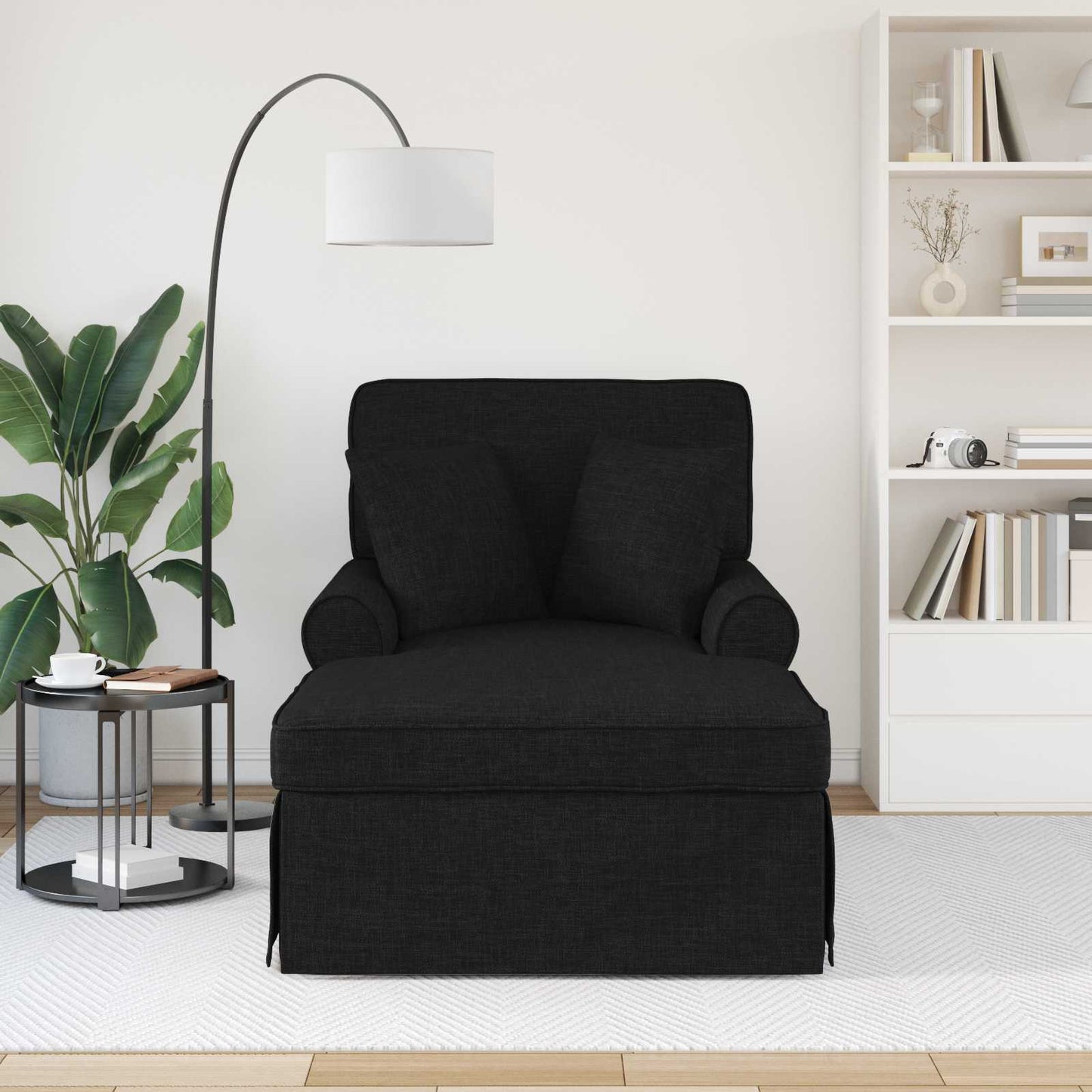 Fotel Loungba Szoknyával párnával párnával 3 pcs Fekete szövet