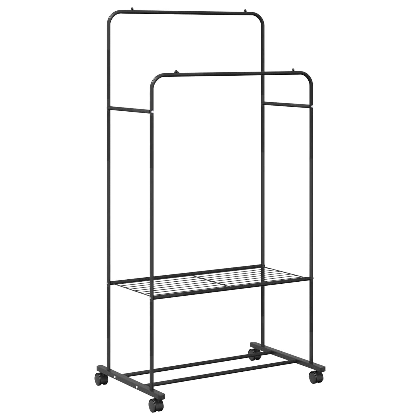 Ruhafogó polcokkal kerékkel tárolóval Fekete 80 x 53 x 156 cm