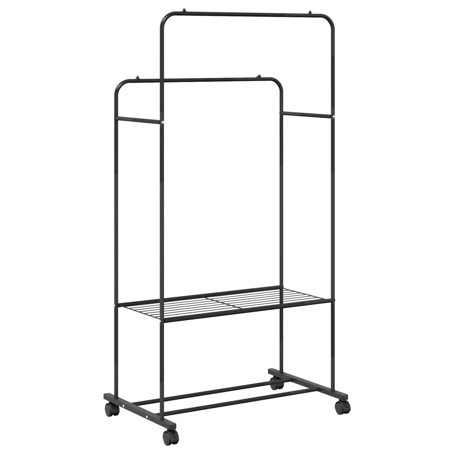 Ruhafogó polcokkal kerékkel tárolóval Fekete 80 x 53 x 156 cm
