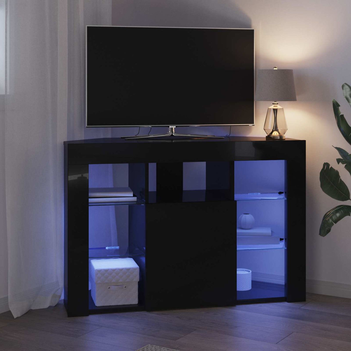Sarok LED TV szekrény 100x40x68cm Fekete Szerelt Fa