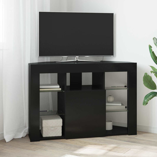 Sarok LED TV szekrény 100x40x68cm Fekete Szerelt Fa