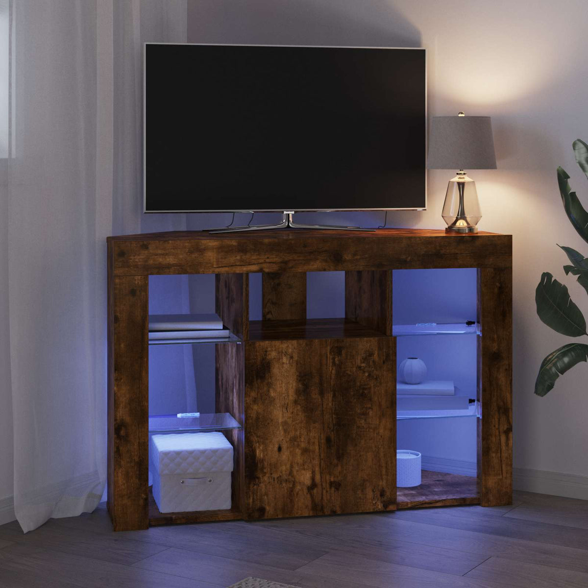 Sarok LED TV szekrény 100x40x68cm Füstölt tölgy Szerelt Fa