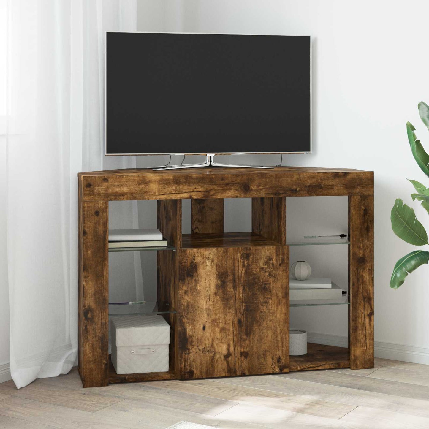 Sarok LED TV szekrény 100x40x68cm Füstölt tölgy Szerelt Fa