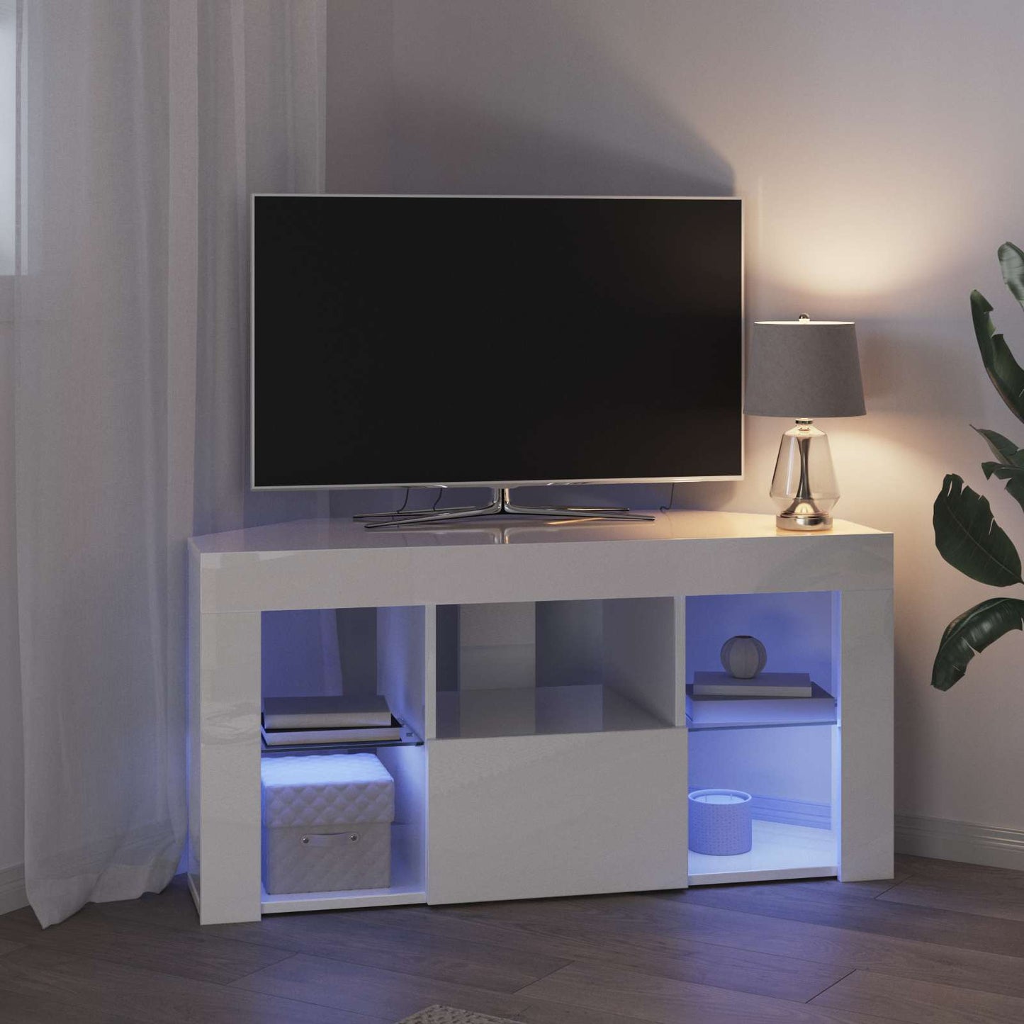 Sarok LED TV szekrény 100 x 40 x 50 cm Magas fényű Fehér