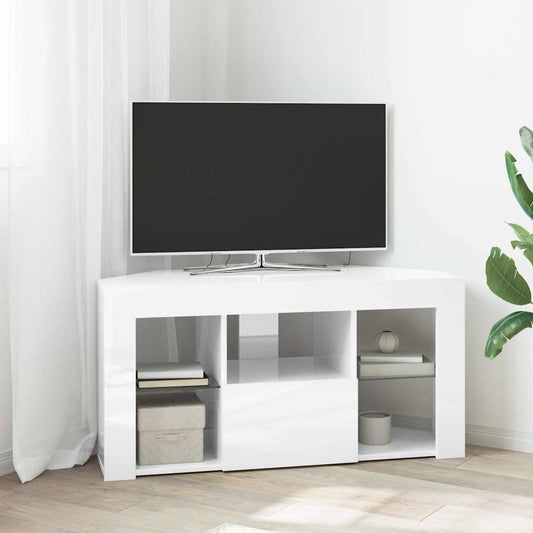 Sarok LED TV szekrény Magas fényű Fehér 100 x 40 x 50 cm
