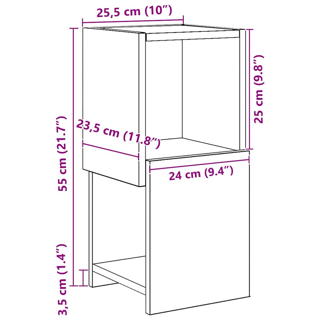 Sarokszekrény 25,5x25x55cm Szerelt Fa Beton Szürke