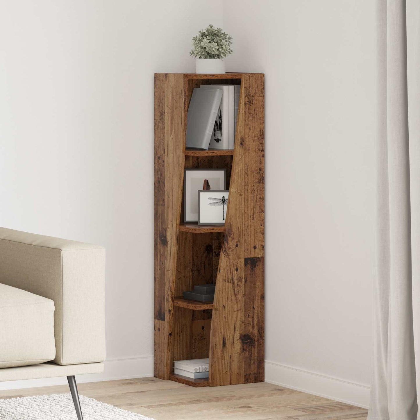 Sarokszekrény 27,5x27x102cm Szerelt Fa Öreg fa