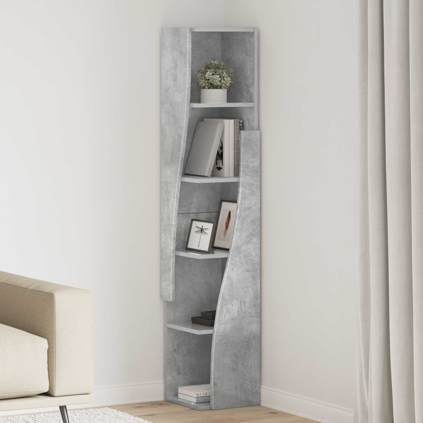 Sarokszekrény 27,5x27x140cm Szerelt Fa Beton Szürke
