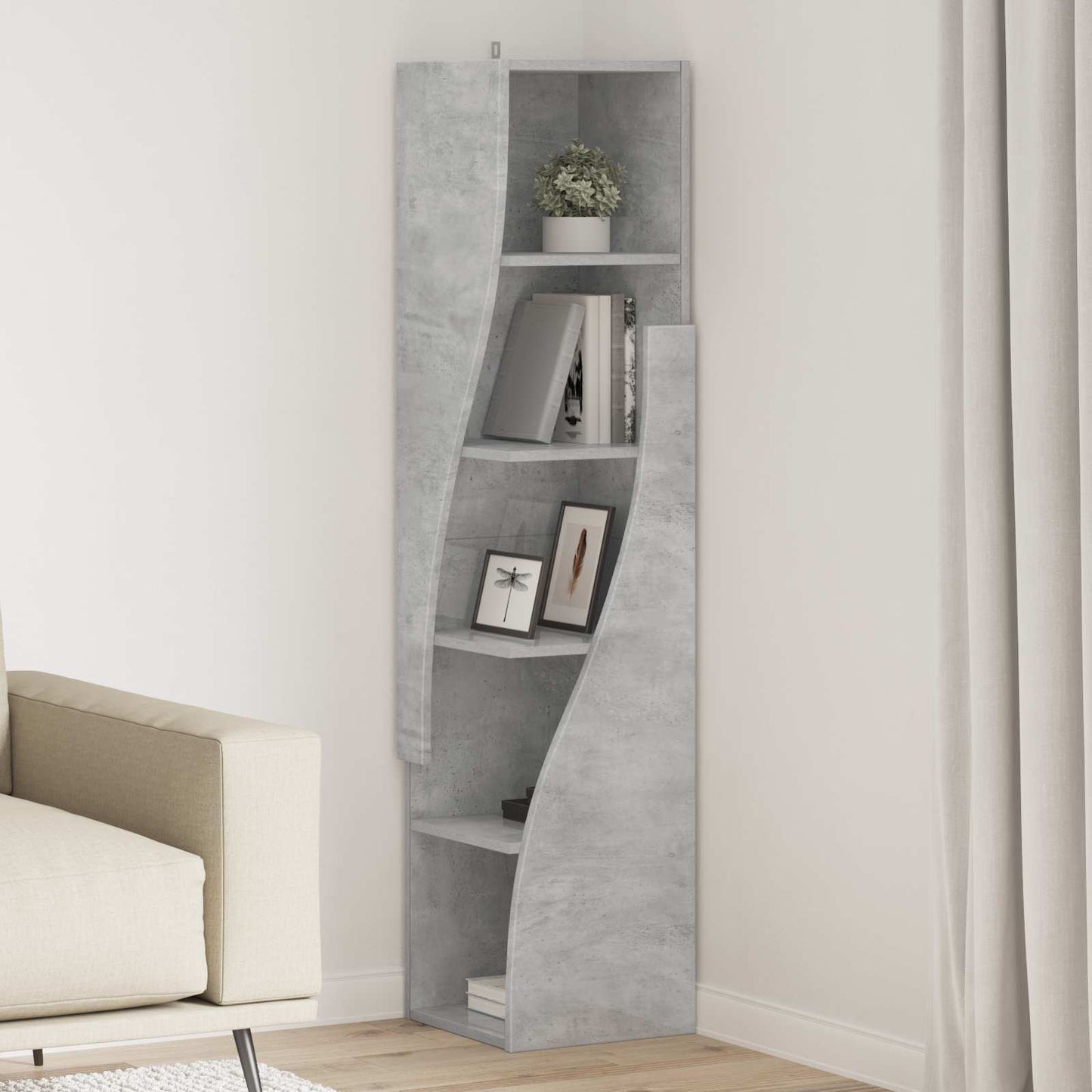 Sarokszekrény 32x32x140cm Szerelt Fa Beton Szürke