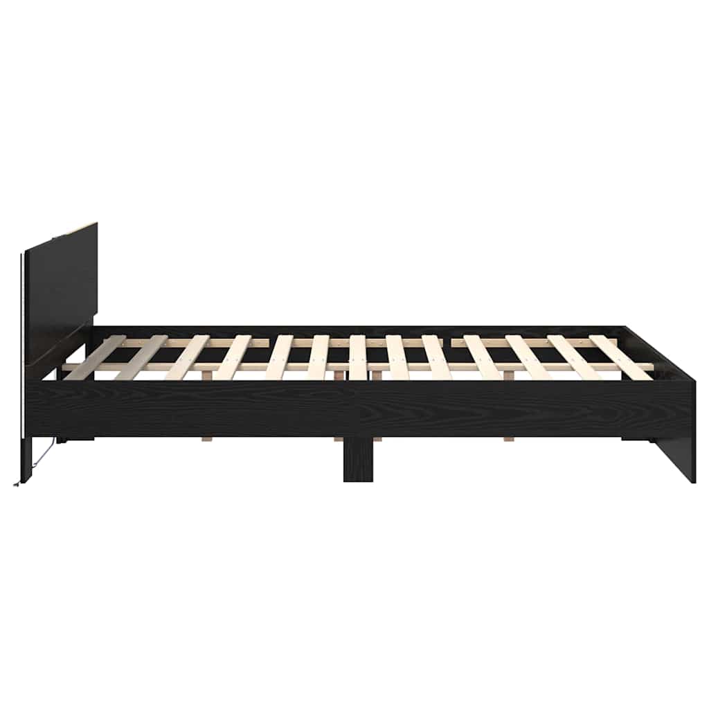 Ágykeret LED szalagokkal Fekete tölgy 135 x 190 cm Szerelt Fa