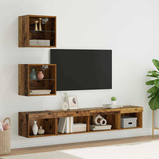TV Fali Egységek LED-del leddel 5 pcs Régi fa Faanyag