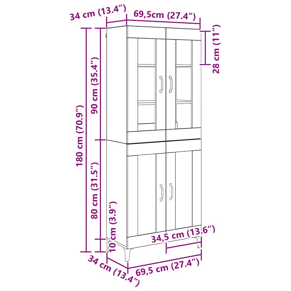 Magasfiú Fekete tölgy 69,5 x 34 x 180 cm Szerelt Fa