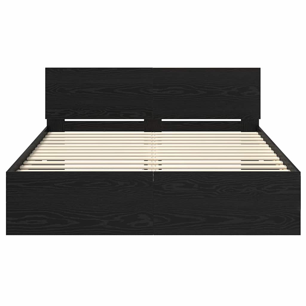 Ágykeret LED szalagokkal Fekete tölgy 120 x 200 cm Szerelt Fa