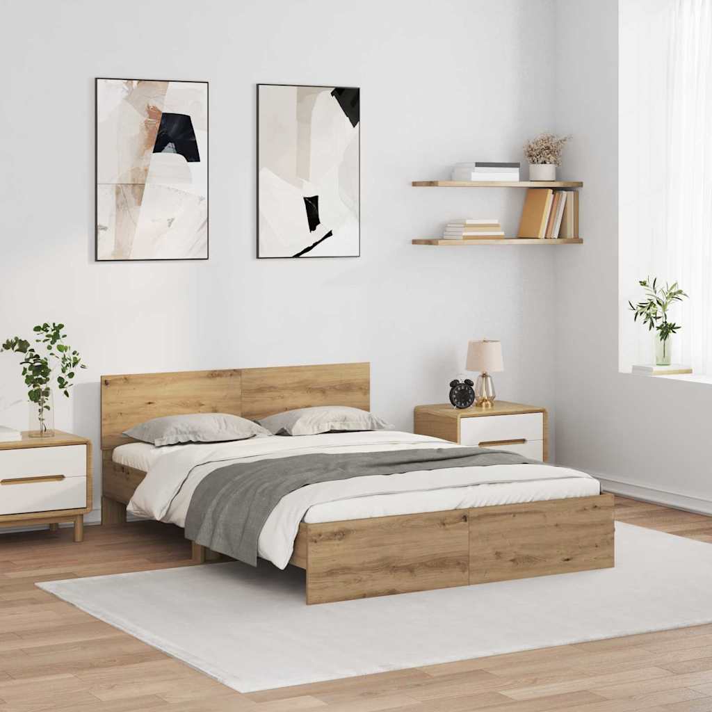 Ágykeret LED szalagokkal Artisan tölgy 120 x 190 cm Szerelt Fa