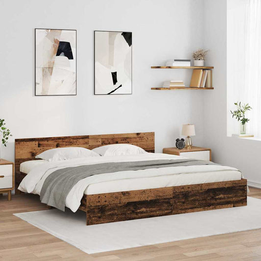 Ágykeret LED -es lámpákkal Öreg fa 180 x 200 cm Faanyag