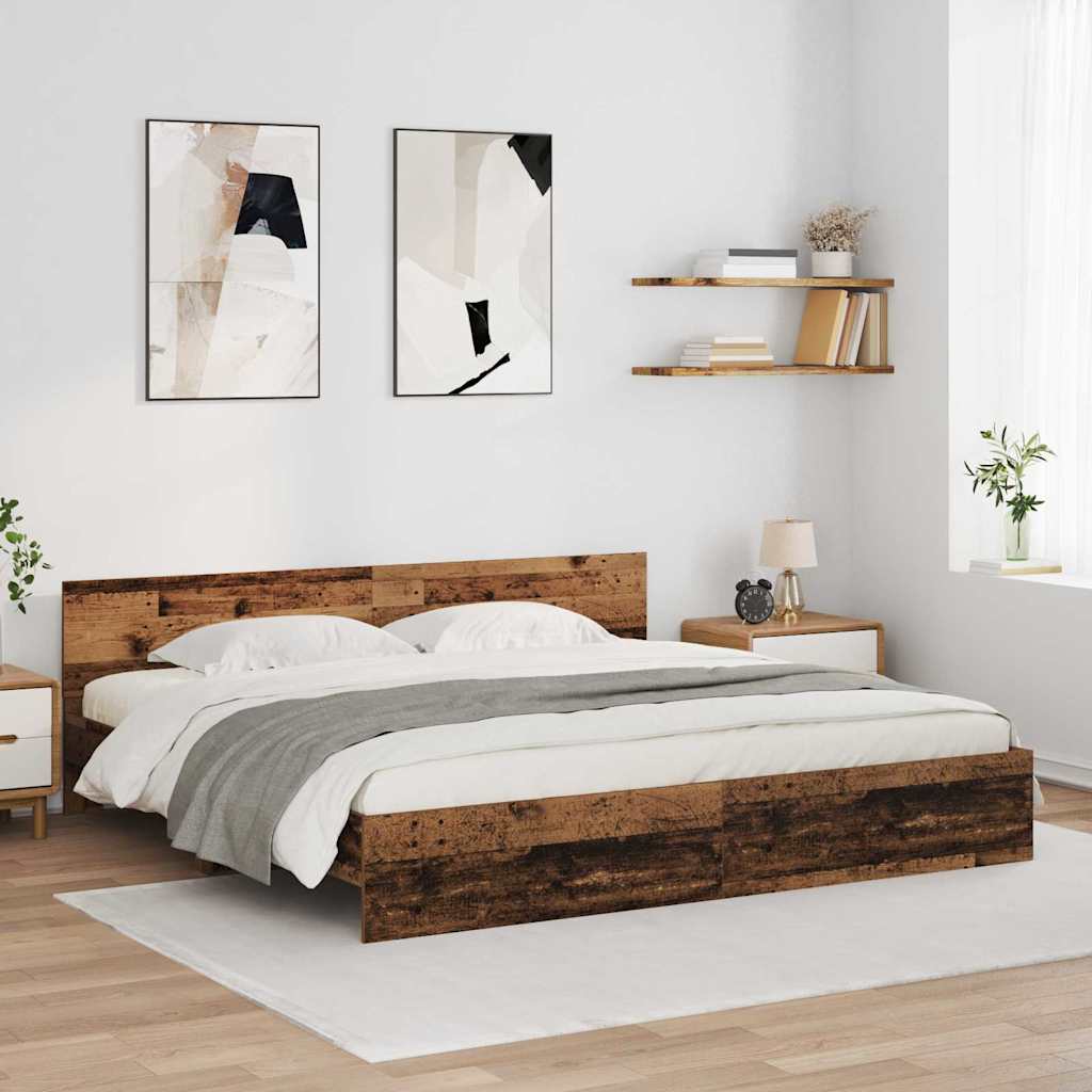 Ágykeret LED szalagokkal Öreg fa 180 x 200 cm Szerelt Fa