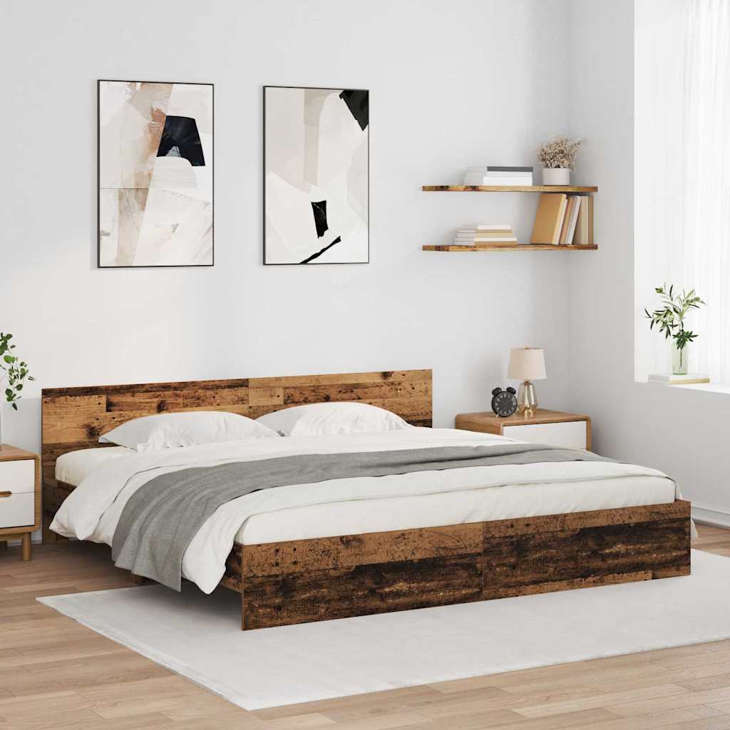 Ágykeret LED szalagokkal Öreg fa 200 x 200 cm Szerelt Fa