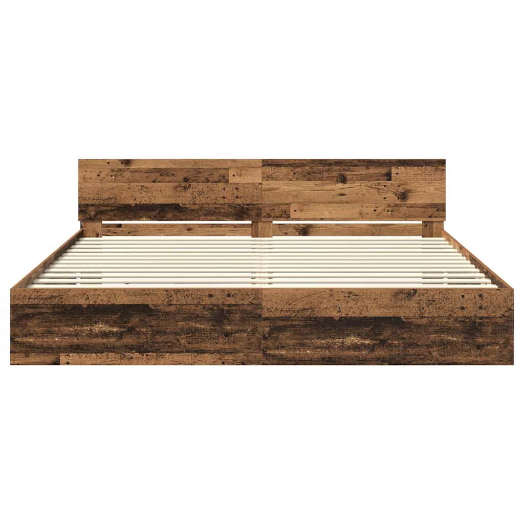 Ágykeret LED szalagokkal Öreg fa 200 x 200 cm Szerelt Fa