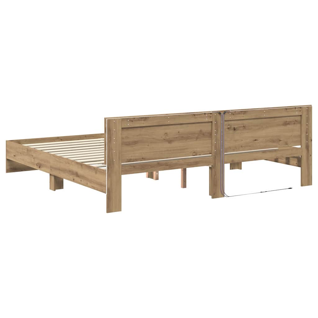 Ágykeret LED szalagokkal Artisan tölgy 200 x 200 cm Szerelt Fa