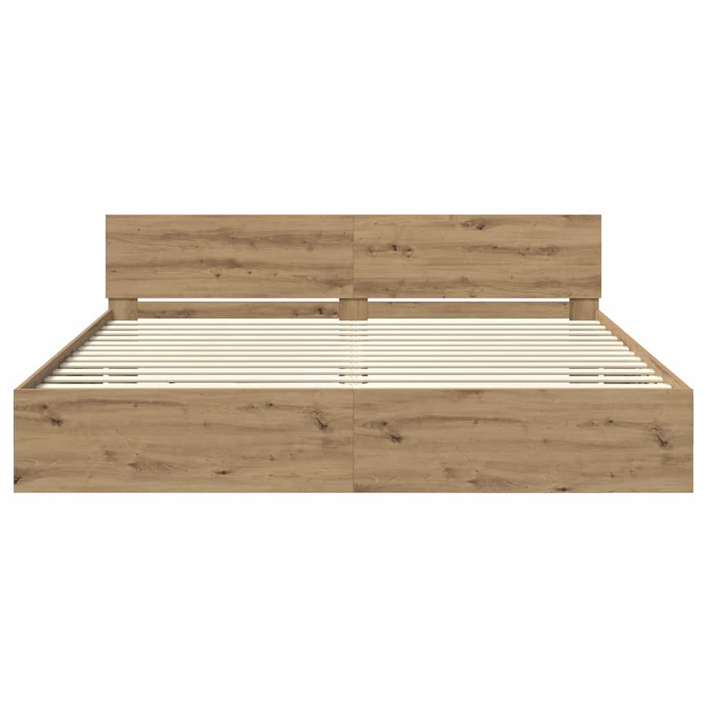 Ágykeret LED szalagokkal Artisan tölgy 200 x 200 cm Szerelt Fa