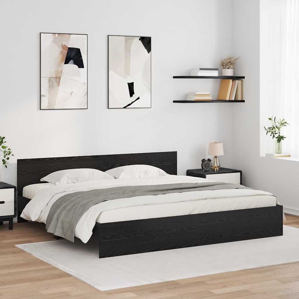 Ágykeret LED szalagokkal Fekete tölgy 200 x 200 cm Szerelt Fa